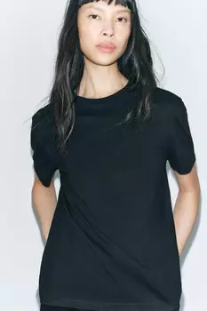 Базовая хлопковая футболка ZARA, черный