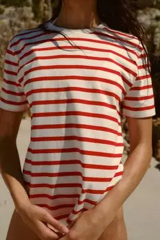 Базовая хлопковая футболка ZARA, цвет red stripe