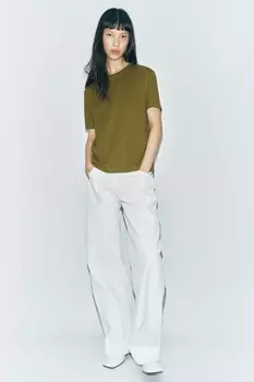 Базовая хлопковая футболка ZARA, фисташковый