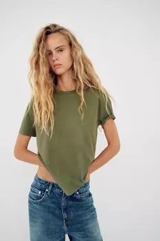 Базовая хлопковая футболка ZARA, хаки