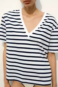 Базовая хлопковая футболка ZARA, полосатый