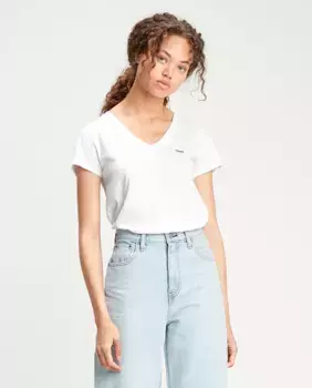 Базовая хлопковая женская футболка с V-образным вырезом Levi's, белый
