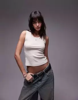 Базовая майка в рубчик Tommy Jeans цвета «кремовый»