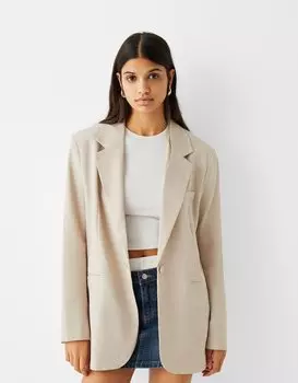 Базовая модель пиджака стандартного кроя Bershka, бежевый