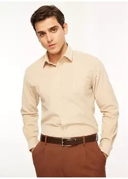 Базовая мужская бархатная рубашка бежевого цвета Fabrika