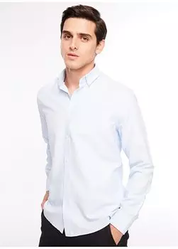 Базовая мужская рубашка Добби светло-синяя с воротником на пуговицах MAYDOS 9 БЕЗКАРМАННАЯ ОБЪЯВЛЕНИЕ Fabrika, светло-синий