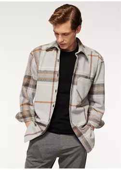 Базовая мужская рубашка с рубашечным воротником в клетку серого меланжевого цвета Fabrika