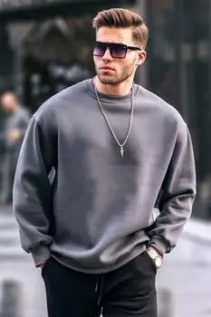 Базовая мужская толстовка оверсайз с копченым круглым вырезом 6048 MADMEXT