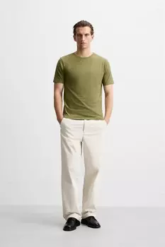 Базовая облегающая футболка ZARA, хаки