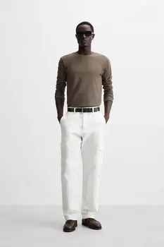 Базовая облегающая футболка ZARA, коричневый/серо-коричневый