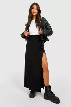 Базовая однородная черная юбка макси с высокой посадкой Boohoo, черный