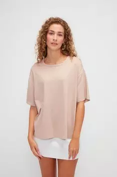 Базовая однотонная футболка с круглым вырезом и короткими рукавами MUN MUN, крем