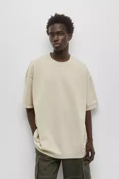 Базовая плюшевая футболка Pull&Bear, экрю