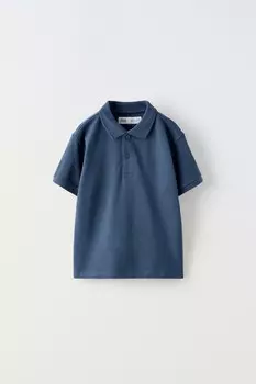 Базовая простая рубашка-поло ZARA, средне-синий