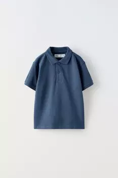 Базовая простая рубашка-поло ZARA, средне-синий