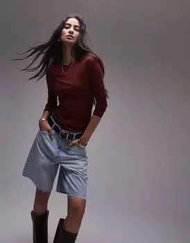 Базовая прозрачная кофта Topshop премиум-класса с круглым вырезом, длинными рукавами и контрастной отделкой бордового цвета