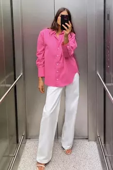 Базовая рубашка из поплина ZARA, фуксия