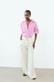 Базовая рубашка из поплина ZARA, розовый/белый