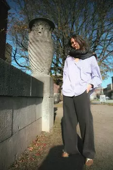 Базовая рубашка из поплина ZARA, сиреневый/белый