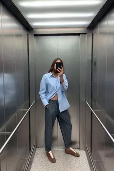 Базовая рубашка из поплина ZARA, светло-голубой