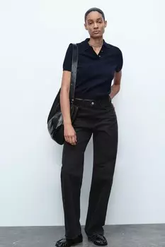 Базовая рубашка-поло из 100% шерсти ZARA, темно-синий