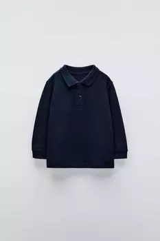Базовая рубашка-поло из пике ZARA, темно-синий