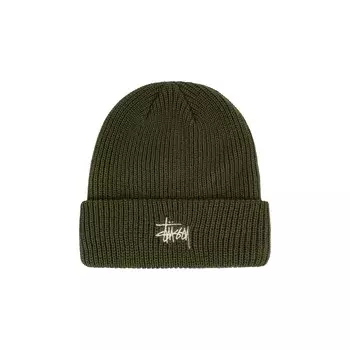 Базовая шапка-бини Stussy с манжетами, цвет Оливковый