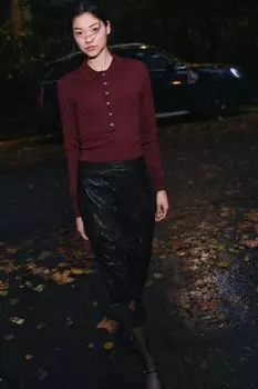 Базовая шерстяная рубашка-поло ZARA, бордовый