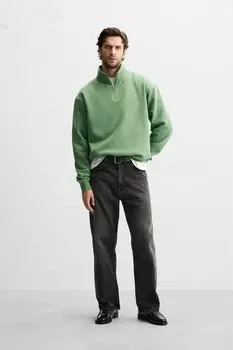 Базовая толстовка на молнии 1/4 ZARA, зеленый