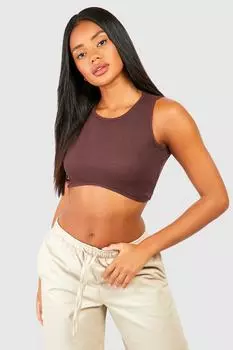 Базовая топ-майка с кривым номом в ребку Boohoo, шоколадный