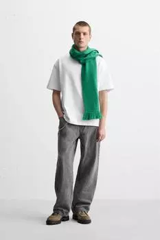 Базовая тяжелая футболка ZARA, белый