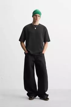 Базовая тяжелая футболка ZARA, черный