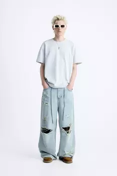 Базовая тяжелая футболка ZARA, серый мергель