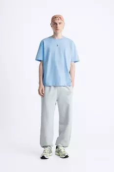 Базовая тяжелая футболка ZARA, светло-голубой