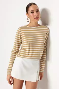 Базовая Trendyol с круглым вырезом в полоску, бежевый