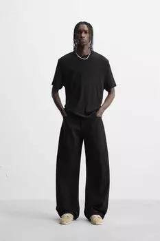 Базовая трикотажная футболка ZARA, черный