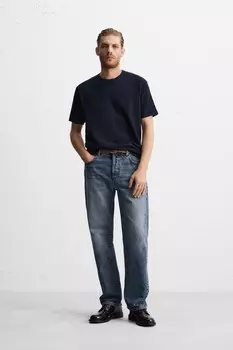 Базовая трикотажная футболка ZARA, темно-синий