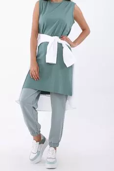 Базовая туника без рукавов с зеленым воротником и окантовкой ALL DAY