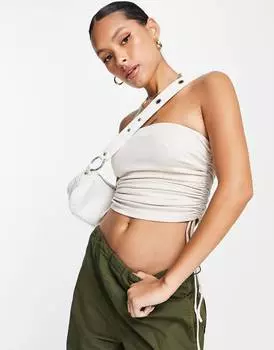 Базовая удлиненная бандо премиум-класса со сборками по бокам Topshop цвета экрю