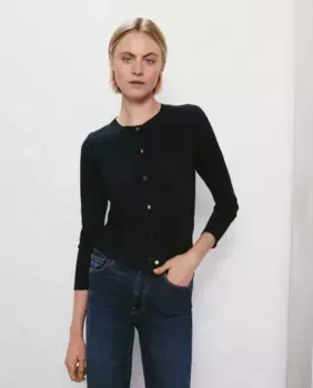 Базовая вязаная женский кардиган с круглым вырезом Easy Wear, темно-синий