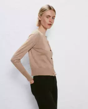 Базовая вязаная женский кардиган с круглым вырезом Easy Wear, коричневый