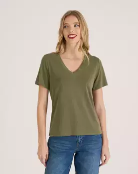 Базовая женская футболка с коротким рукавом Naf Naf, цвет Caqui