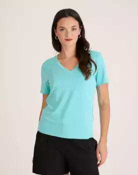 Базовая женская футболка с коротким рукавом Naf Naf, бирюзовый