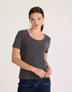 Базовая женская футболка с круглым вырезом Naf Naf, темно-серый