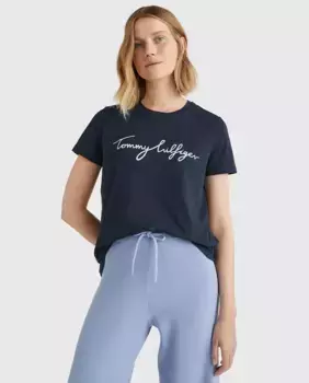 Базовая женская футболка с принтом Tommy Hilfiger, тёмно-синий