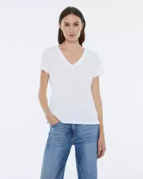 Базовая женская футболка с V-образным вырезом и короткими рукавами Andam, белый