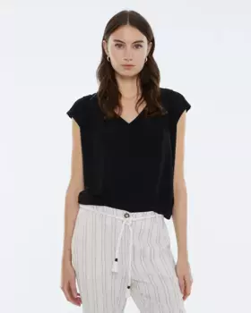 Базовая женская футболка с V-образным вырезом и короткими рукавами Andam, черный