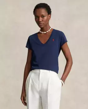 Базовая женская футболка с вышитым логотипом Polo Ralph Lauren, тёмно-синий
