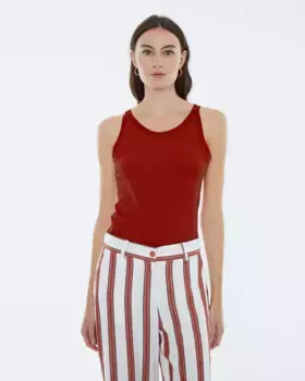 Базовая женская футболка в рубчик с круглым вырезом и без рукавов Andam, красный