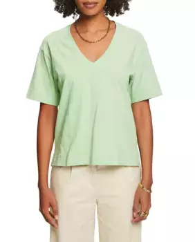 Базовая женская хлопковая футболка с V-образным вырезом Esprit, светло-зеленый